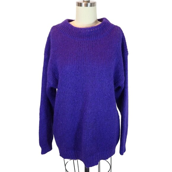 Rafaella Sweaters - Vintage RAFAELLA Fuzzy Mohair Blend Chunky Knit Pullover Sweater Size M Purple